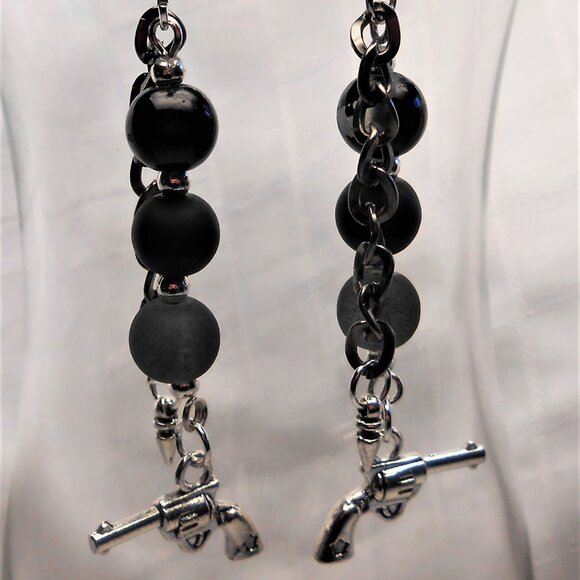 No. 3 Handmade earrings with Tibetan silver 3D revolvers charms - Picture 1 of 2